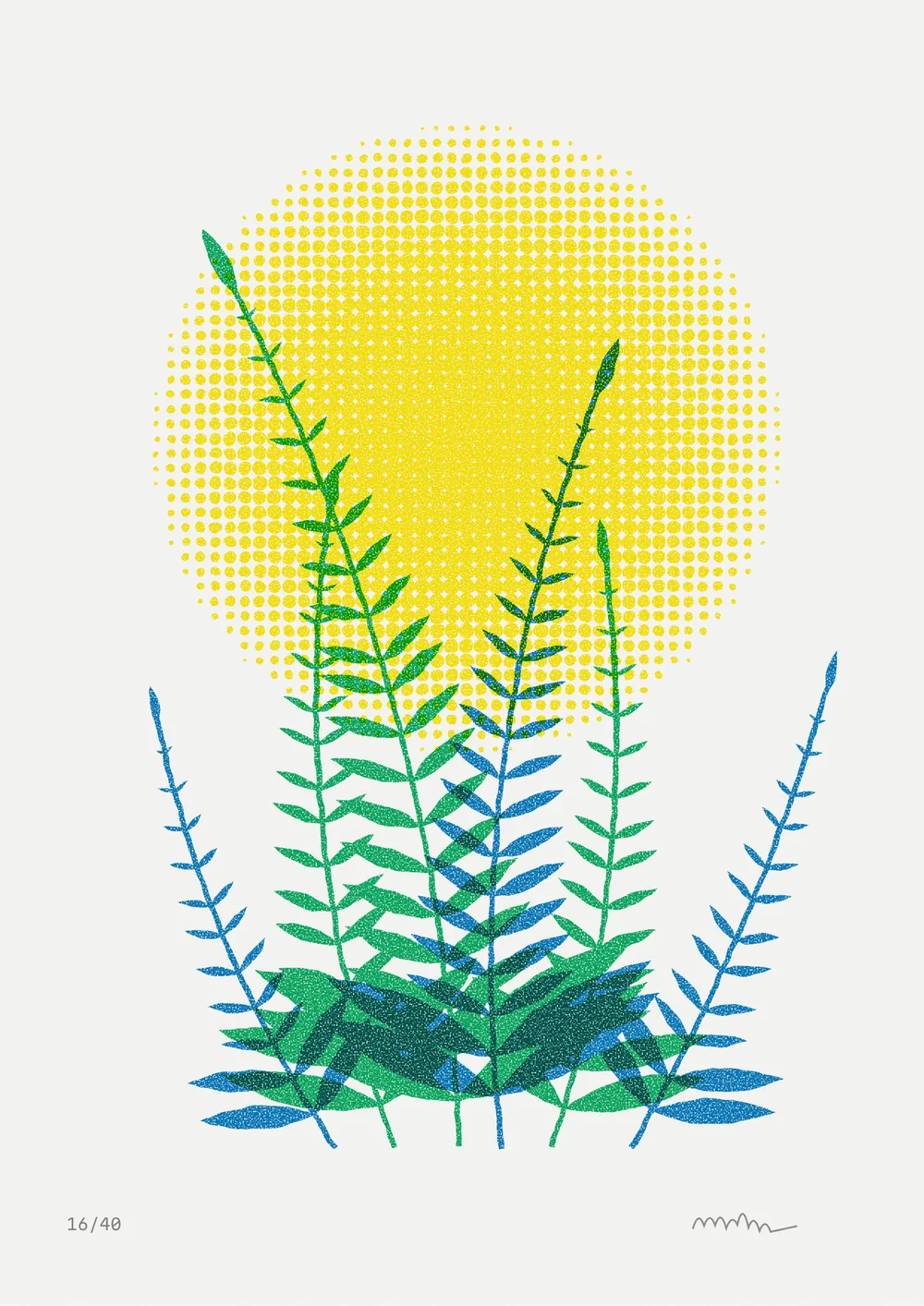 Ferns, screen print, 3 colours, original artwork by Fenn Prints.