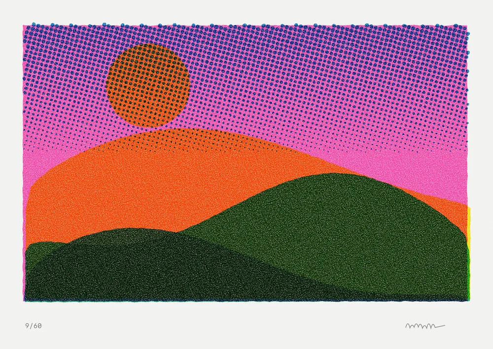 Hills in June, screen print, 4 colours, original artwork by Fenn Prints.