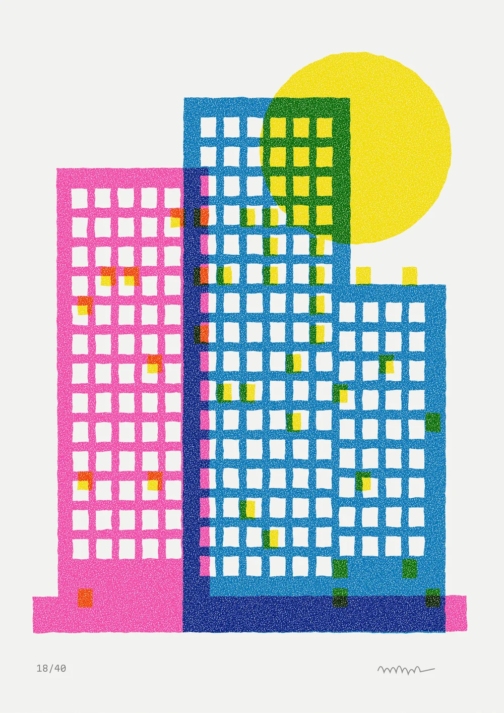 Tower blocks, screen print, 3 colours, original artwork by Fenn Prints.