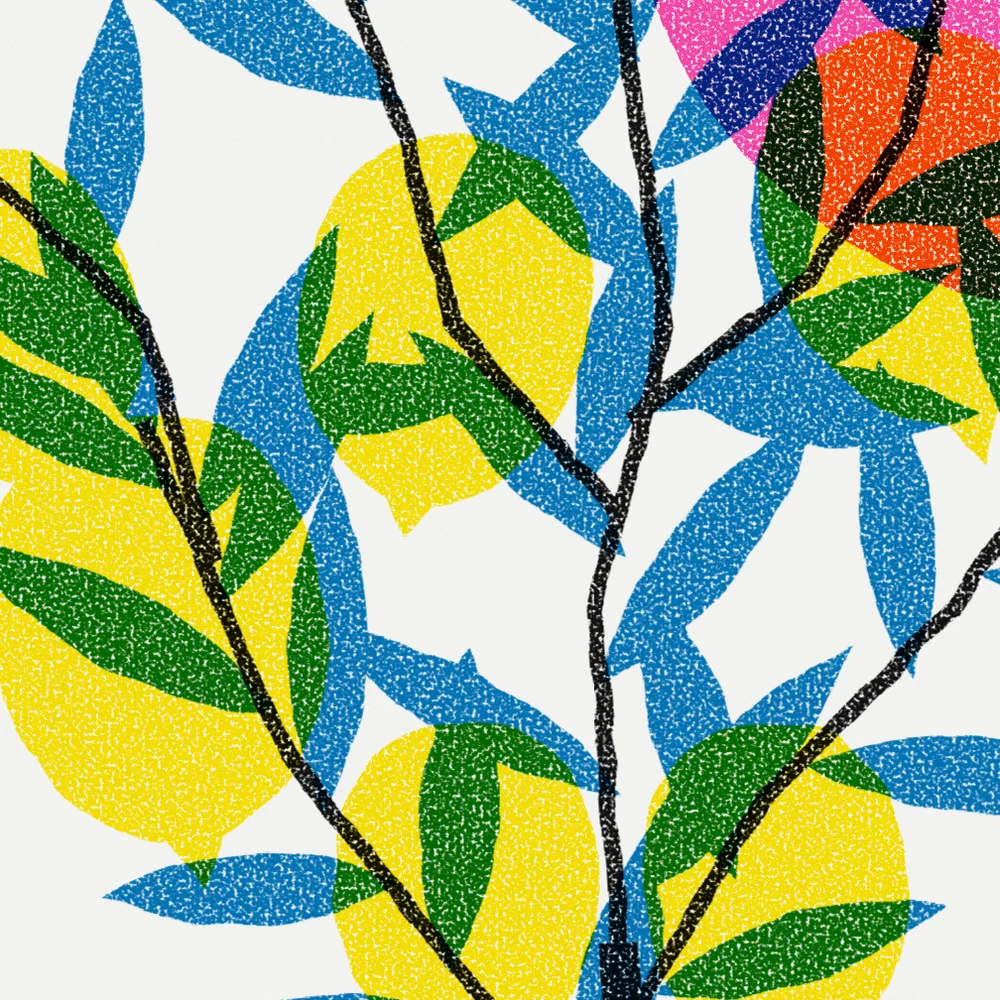 Close up of the ink on Lemon tree.