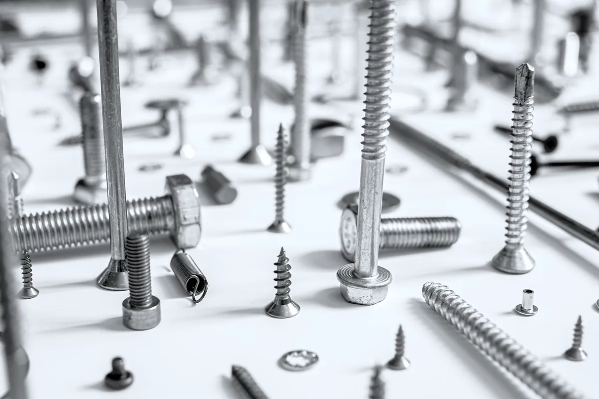 Bolts and screws on the bench.