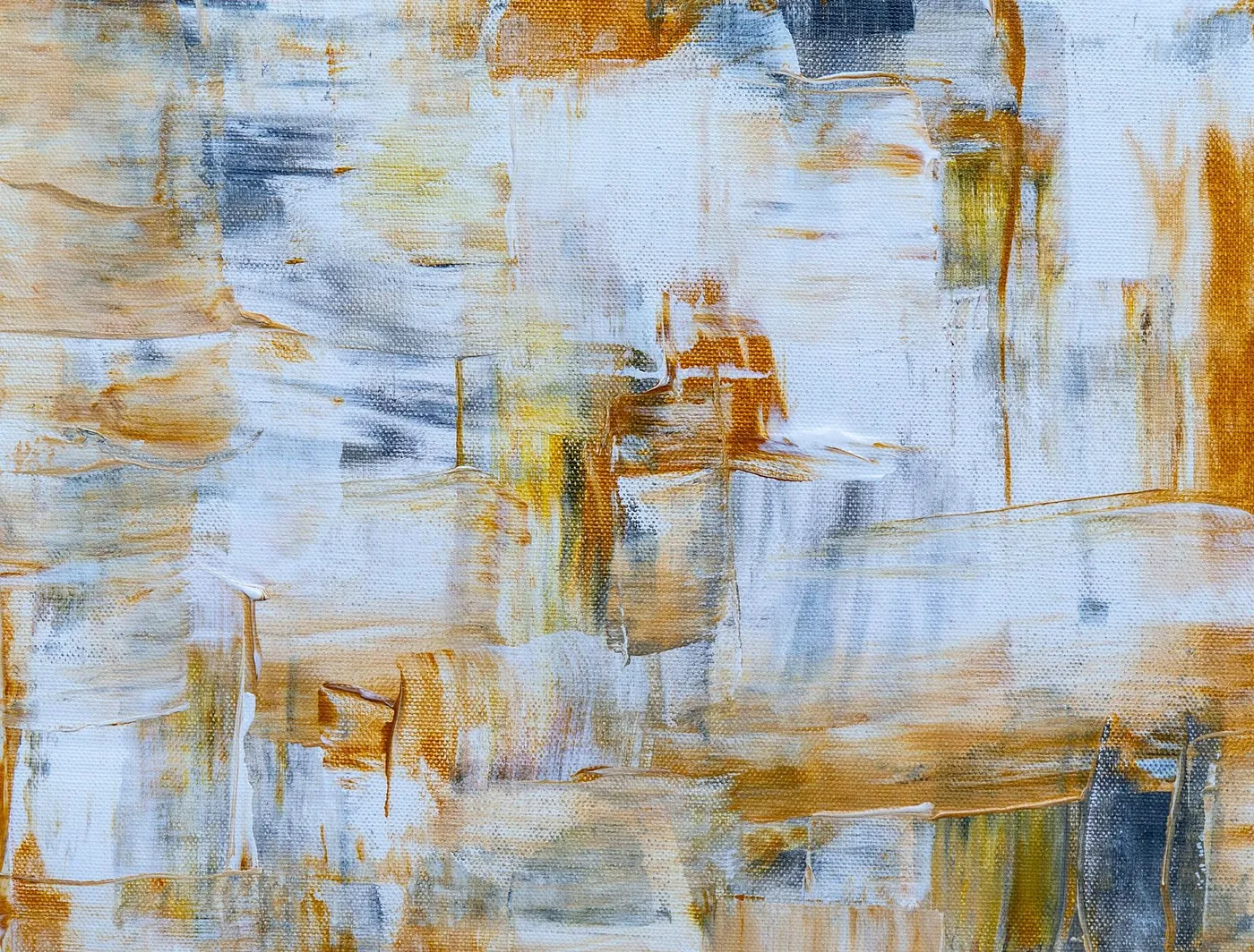 Pale blue and white brushwork with vertical strokes of ochre and grey