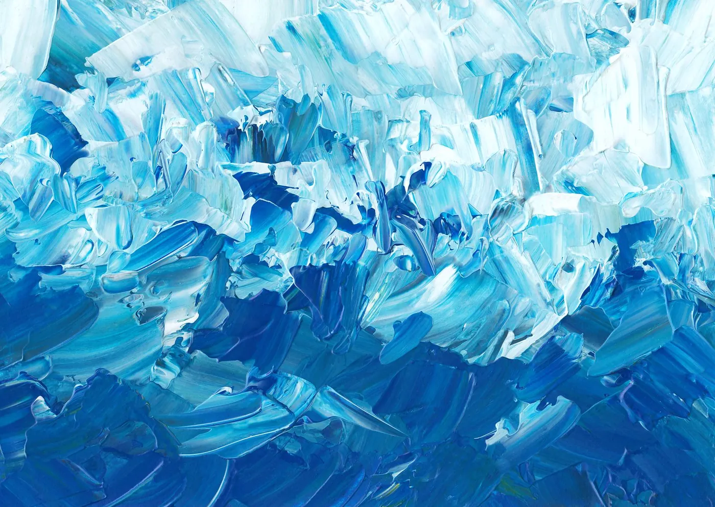 Thick white and blue paint laid on with a knife, like a wave breaking over darker blue water