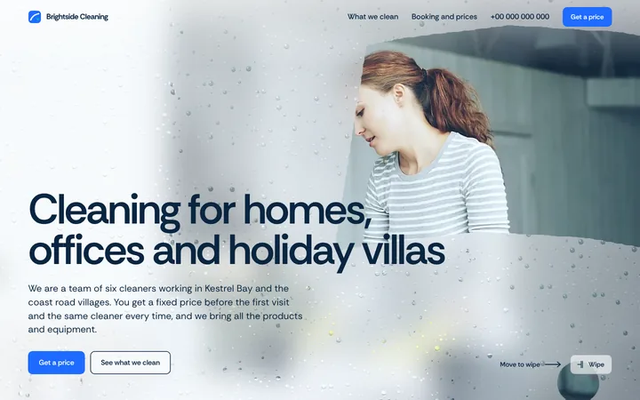 Home page of the Brightside Cleaning example site