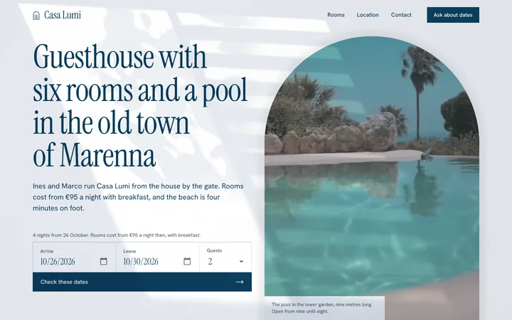 Home page of the Casa Lumi example site