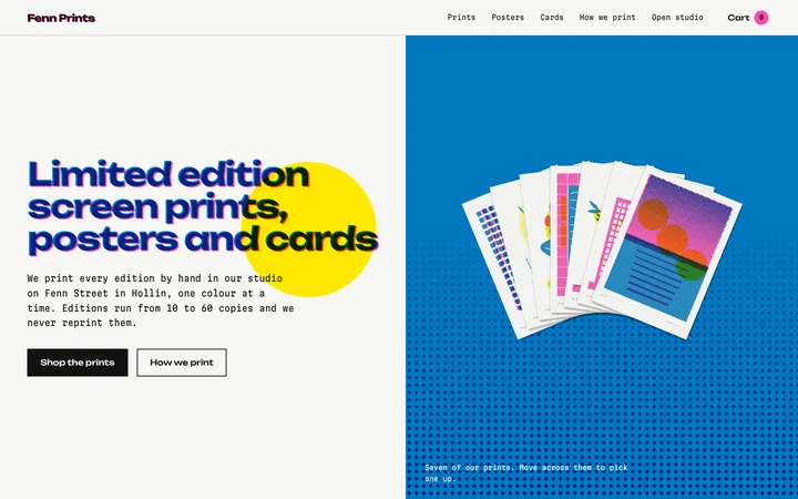 Home page of the Fenn Prints example site