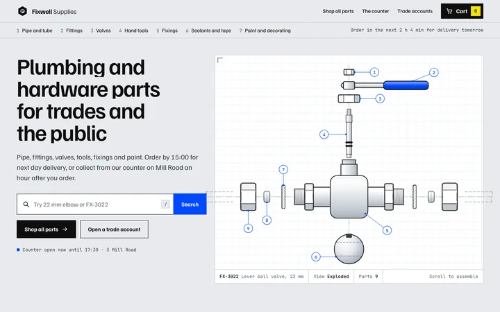 Home page of the Fixwell Supplies example site