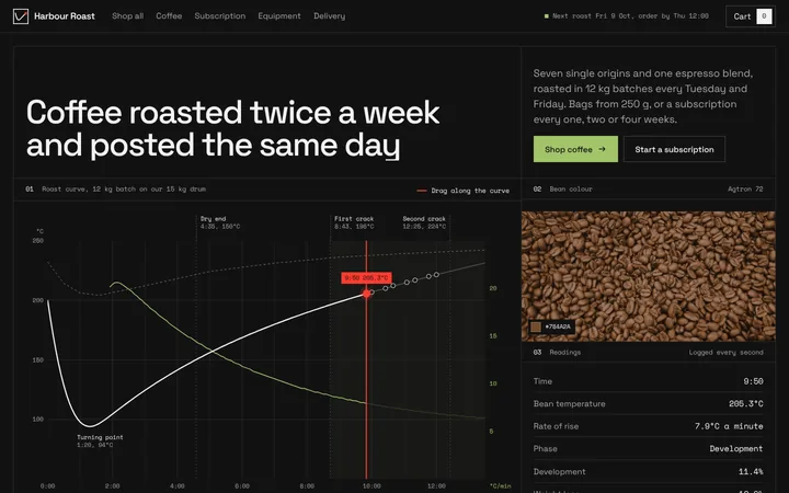Home page of the Harbour Roast example site