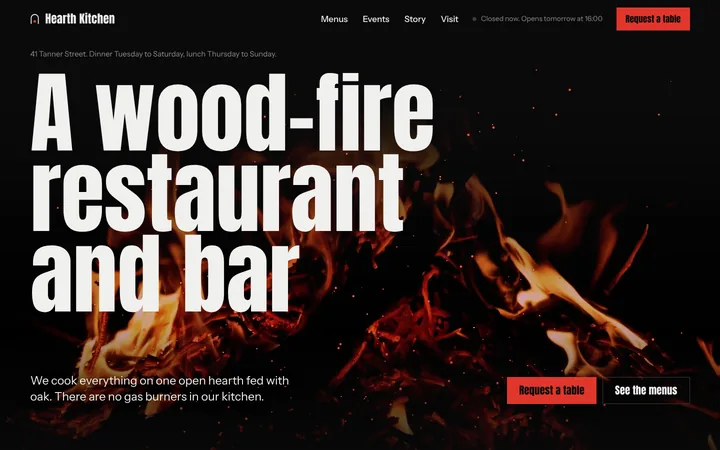 Home page of the Hearth Kitchen example site