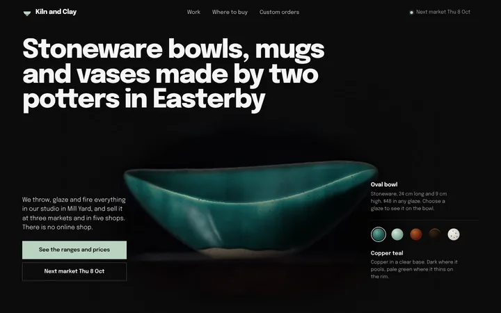 Home page of the Kiln and Clay example site