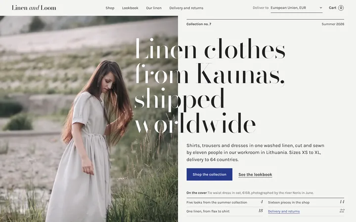 Home page of the Linen and Loom example site