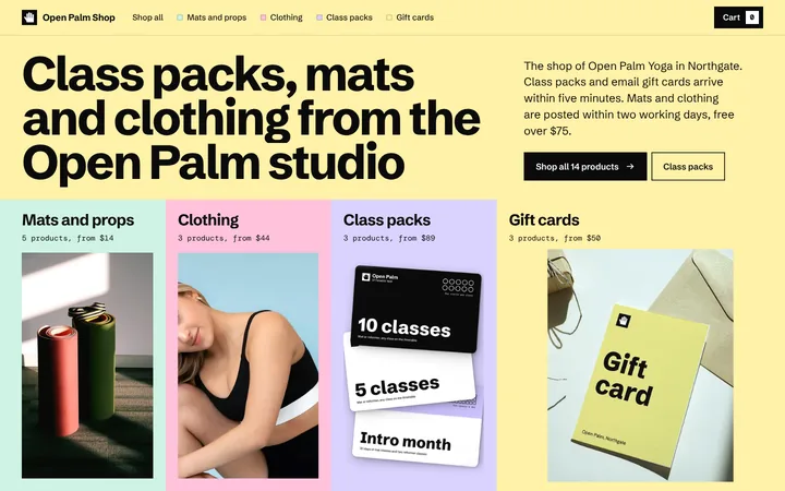 Home page of the Open Palm Shop example site