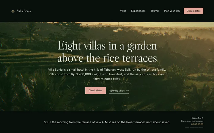 Home page of the Villa Senja example site
