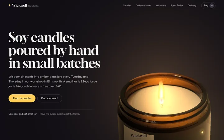 Home page of the Wickwell Candle Co. example site